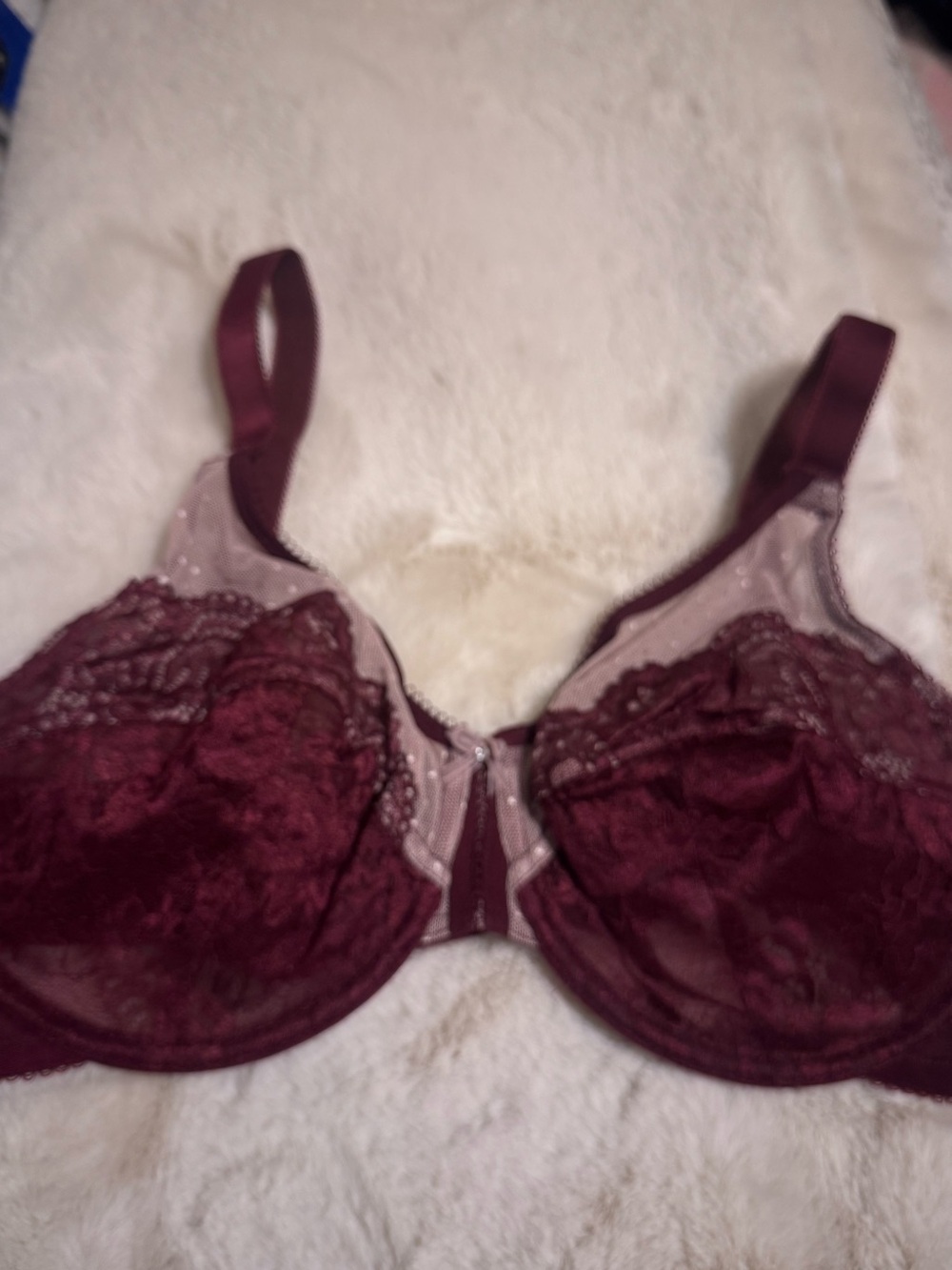 Vanity Fair Burgundy Lace Underwire Bra with Sheer Insets